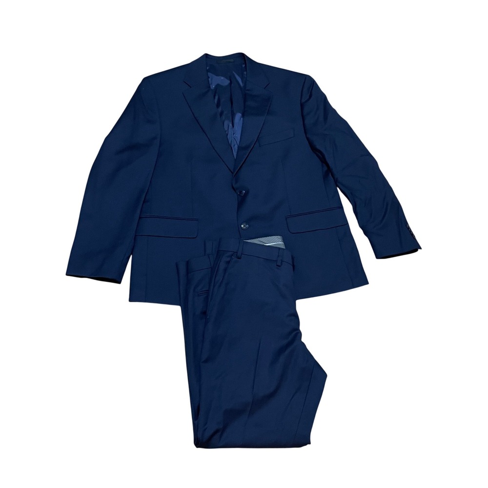 Michael Kors Mens Navy Blue Wool Blend 2 Piece Suit 44S Jacket 36W 29L Pants